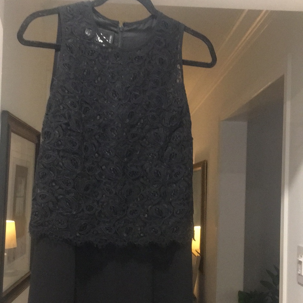 Beautiful Ursula long black dress, fully lined lace top, sequins; crepe skirt.